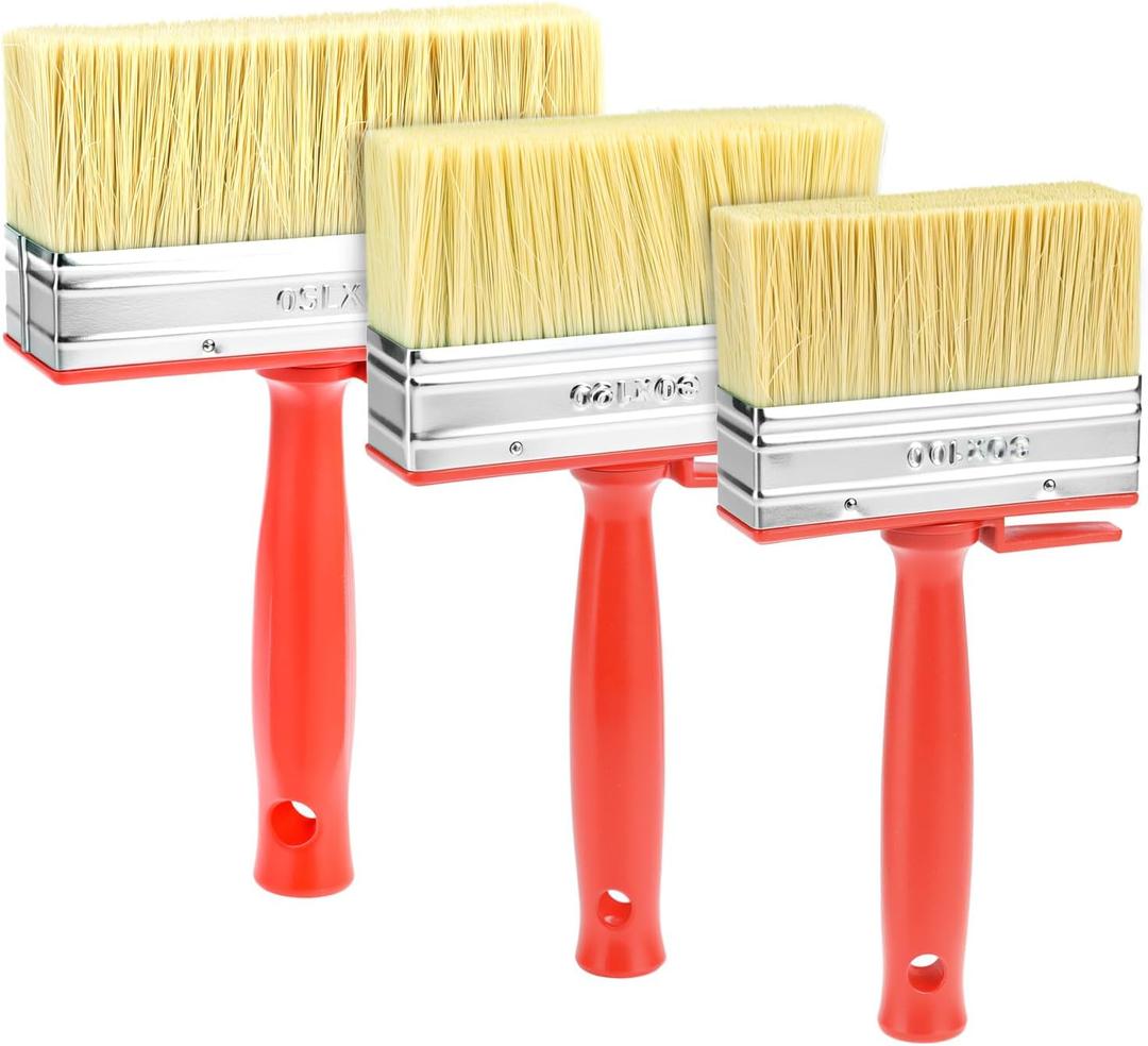 QWORK 3-Pack Deck Stain and Sealer Brush Set 3" 4" and 6" Wide Block Paint Brushes with Synthetic & Natural Bristles for Fences Walls & Large Wood Surfaces, Heavy Duty Coating Tools