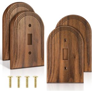 DoubleFill Walnut Wood Switch Cover Brown Outlet Covers Wall Plate Decorative Boho Plug Plate Vintage Rustic Contemporary Interior Room Home Decor(13 * 8.2cm, Arch Single Toggle, 4 Pcs)