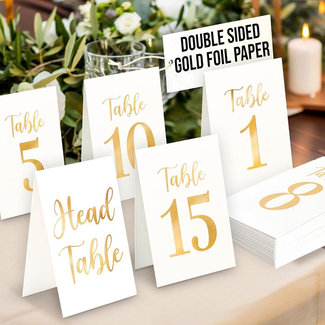 Gold Wedding Table Numbers 1-15, Gold Table Numbers For Wedding Reception Decorations, Paper Tables Number Cards 1-15 With Head Tables Number Markers For Restaurant, Events