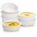 Mezchi 5 Pack Large Porcelain Ramekins, 14 Oz Ceramic Creme Brulee Souffle Baking Dishes with Handle, 5 Inch French Onion Soup Bowls for Ramen, Stew, Lava Cakes, Pot Pie, Oven Safe, White