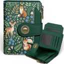 Icycay Squirrels Wallet Women Small RFID Blocking Bifold, Credit Card Holder, Zipper Coin Pocket, Cute, PU Leather, Compact, Travel, ID Window, 14 Card Slots, Cash Purse, Ladies Woman Female Girls (Forest)