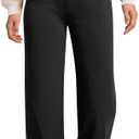 keriffe Women's Straight Leg Pants High Waisted Button Stretchy Business Work Dress Casual Trousers Multiple Pockets (Large, Black)