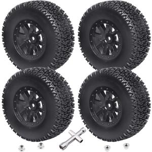 1/10 Short Course Truck Tires and Wheels for Traxxas Slash 4X4 BL-2S HSP Tamiya HPI Kyosho Losi Redcat Racing RC Model Car, Set of 4 (Style B)