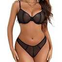 Avidlove Lingerie for Women Mesh Lace Bra and Panty Set 2 Piece Underwire Bralette Set Strappy Babydoll Bodysuit (XX-Large)