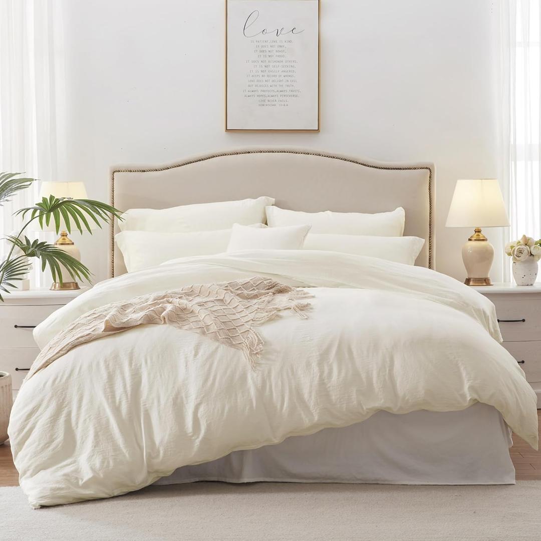 MILDLY Super Soft Duvet Cover - 100% Washed Microfiber Off White Comforter Cover Set 3 Pieces with Zipper Closure & Corner Ties