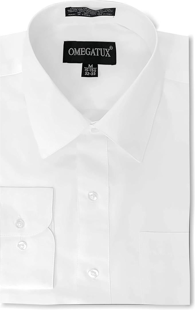 Mens Regular fit Solid Dress Shirts w/Convertible Cuffs (17.5" Neck 33" Sleeve)