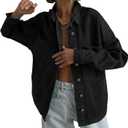 Tankaneo Womens Oversized Denim Shirt Jacket Button Down Long Sleeve Fall Casual Jean Shackets (Small, Black)