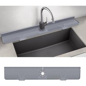 33inch Kitchen Sink Splash Guard Mat,Silicone Material Protects Faucet Handle from Dripping Water,Faucet Mat Splash Catcher,Multipurpose for kitchen sink, Sink Sponge Holder (Gray)