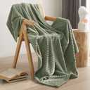 Geniospin Throw Blanket for Couch, Bed, Sofa  280GSM Super Soft Lightweight Blanket with Stripe, 3D Ribbed Jacquard Blanket, Plush Fuzzy Cozy Throws, Warm and Breathable (Sage Green, 50x60 inches)