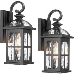 Darkaway Outdoor Wall Light Exterior Light Fixture with Water Ripple Glass, Aluminum Outside Lights Sconces Exterior Lighting for House Porch Patio Doorway Garage (Medium-2 Pack)