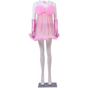 CosplayDiy Women's Cosplay Pink Fembot Costume Dress Adult Sexy Robot Costume Feather Lingerie Set, Size: XS