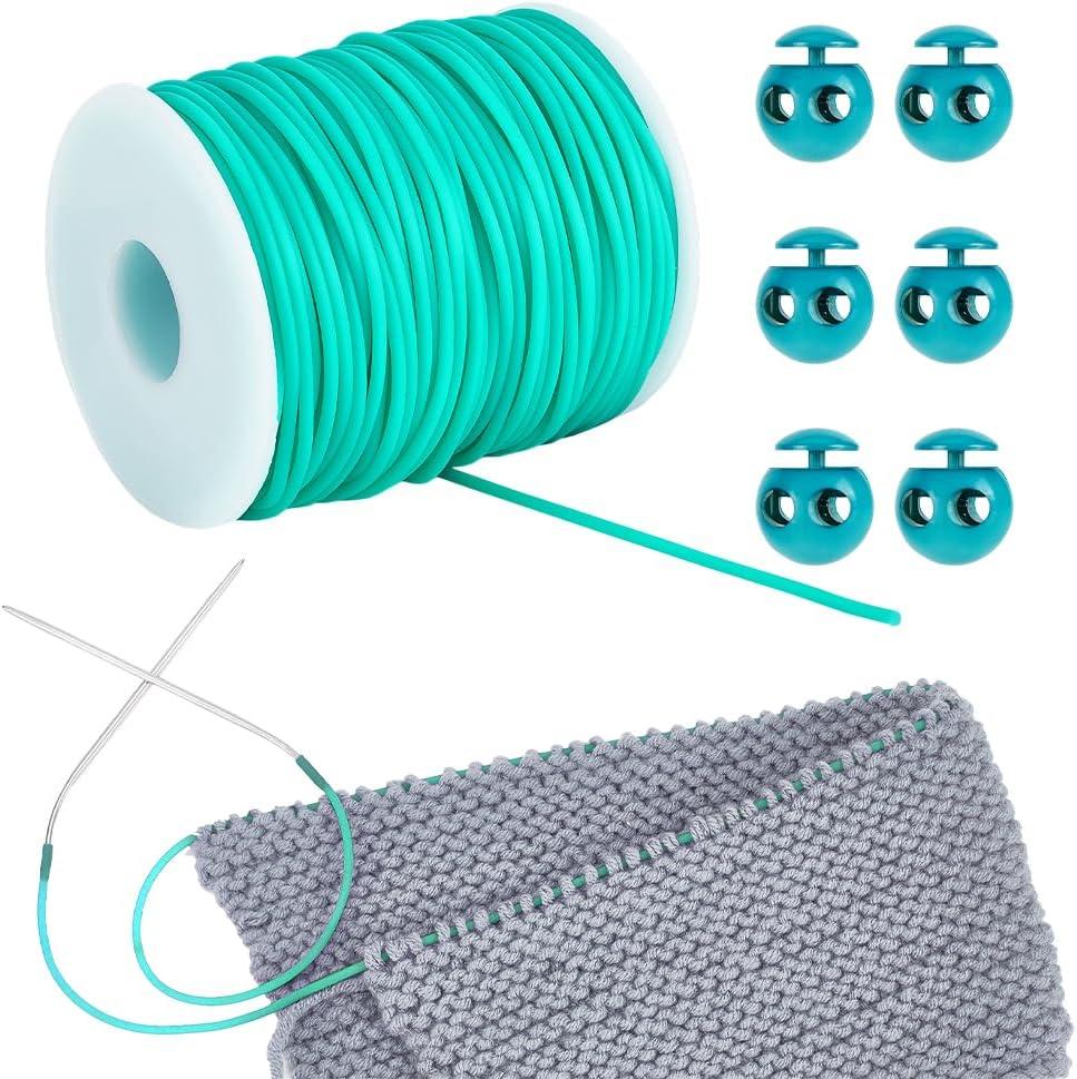 NBEADS Cord Lock Kit, 54.68 Yards Tubular Synthetic Rubber Cord 6 Pcs Plastic Cord Locks for Drawstring Cord Stop Elastic Shoelace Lock Fastener Slider Clip, Medium Turquoise