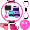 Yoga Sets for Women Pilates at Home Equipment Pilates Magic Ring Booty Bands for Working Out Glutes Yoga Ball 25cm Figure 8 Resistance Band Yoga Bands for Stretching (Pink)