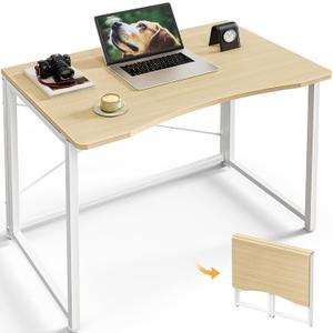 Huuger Folding Desk for Small Spaces, 31.5 Inch Foldable Computer Table, for Home Office, Study, Bedroom, Dorm, Space Saving, Small Writing Work Office Computer Desk, Easy to Fold, Oak