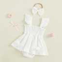 Thorn Tree Baby Girl Summer Clothes Newborn Outfit Ruffle Romper Infant Baby Dress Bow Headband Solid Cute Outfits Girls, Size 90 (White)
