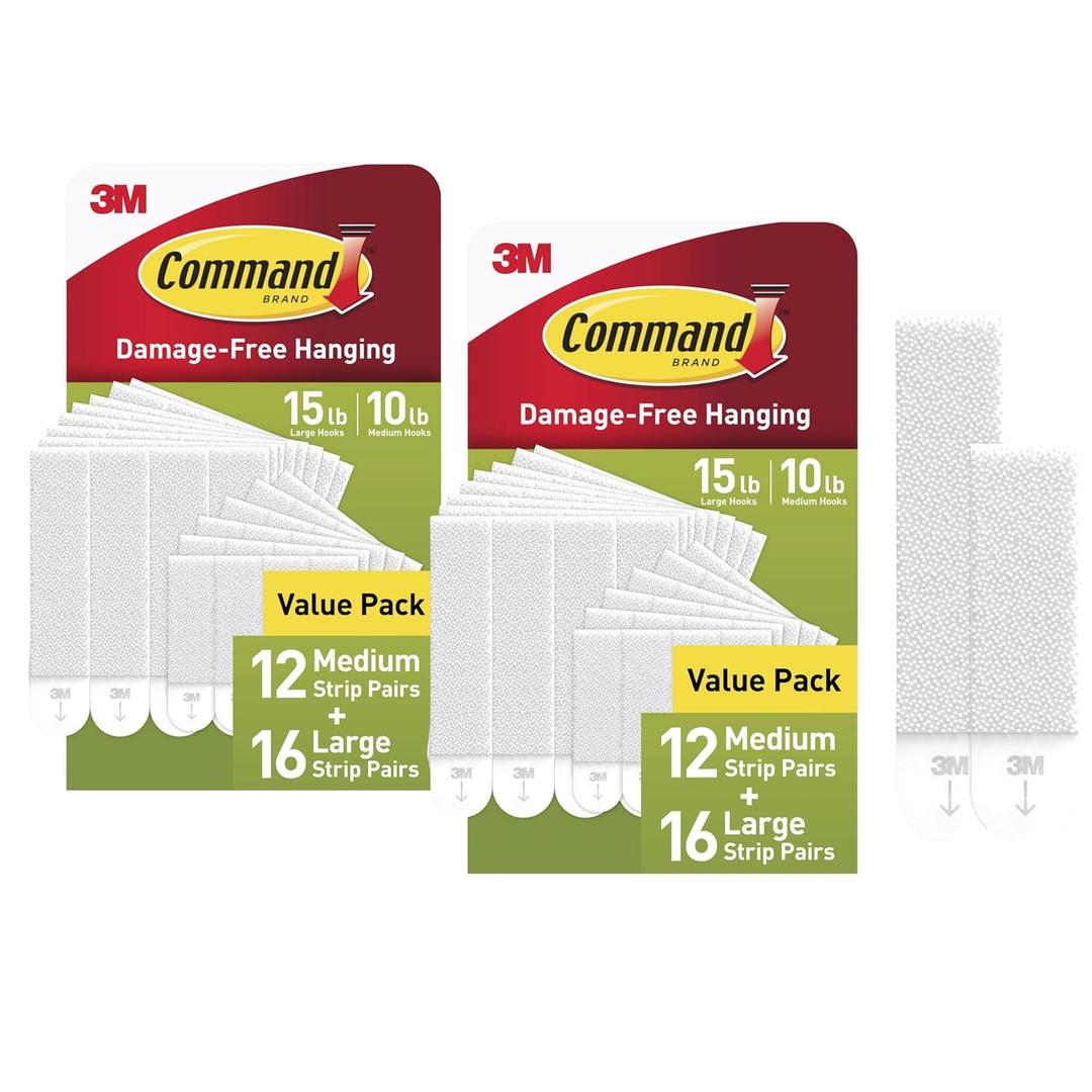 Command 15 lb & 10 lb Large and Medium Picture Hanging Strips, 2Pack (56 Pairs / 112 Strips), DamageFree Hanging Picture Hangers, Great for Home Decor, White Adhesive