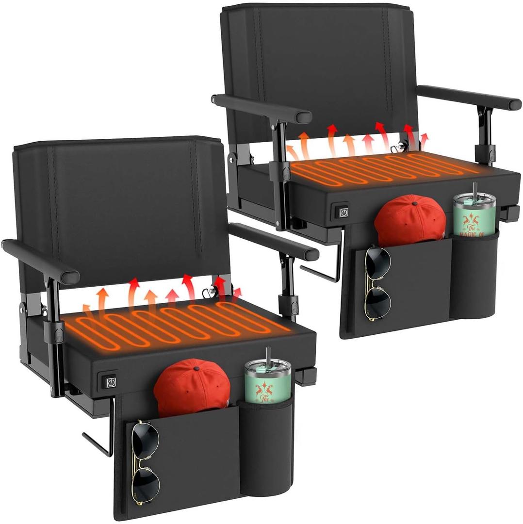 HOPERAN Heated Stadium Seats for Bleachers with Back Support, 3 Levels Heating Bleacher Chairs with Back and Cushion, Folding Bleacher Seat, Lightweight Portable Stadium Chair with Shoulder Strap