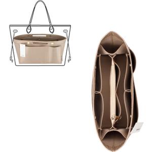 ZTUJO Purse Organizer Insert For Handbags, Silky Bag Organizer With 2 Zippers For Speedy Neverful Tote and More (Beige, Large)