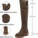 Ruiee Women's Knee High Boots Fashion Flat Long Tall Lengthened Boot Shafts Low Heeled Winter Fall Casual Boots for Women. 240979 Brown PU, Size 6 1/2