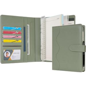 WASON A5 Binder PU Leather Journal Ring Portfolio Lined Notebook Refillable Paper Diary with Removable Clipboard Writing Notepad for Travel Business School Agenda Organizer (Green)