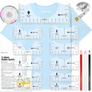 17Pcs Tshirt Ruler Guide for Vinyl Alignment, Prime Vinyl Tshirt Ruler for Cutting Machine Heat Press HTV Vinyl Center Designs, Craft Sewing Supplies and Accessories (Transparent)