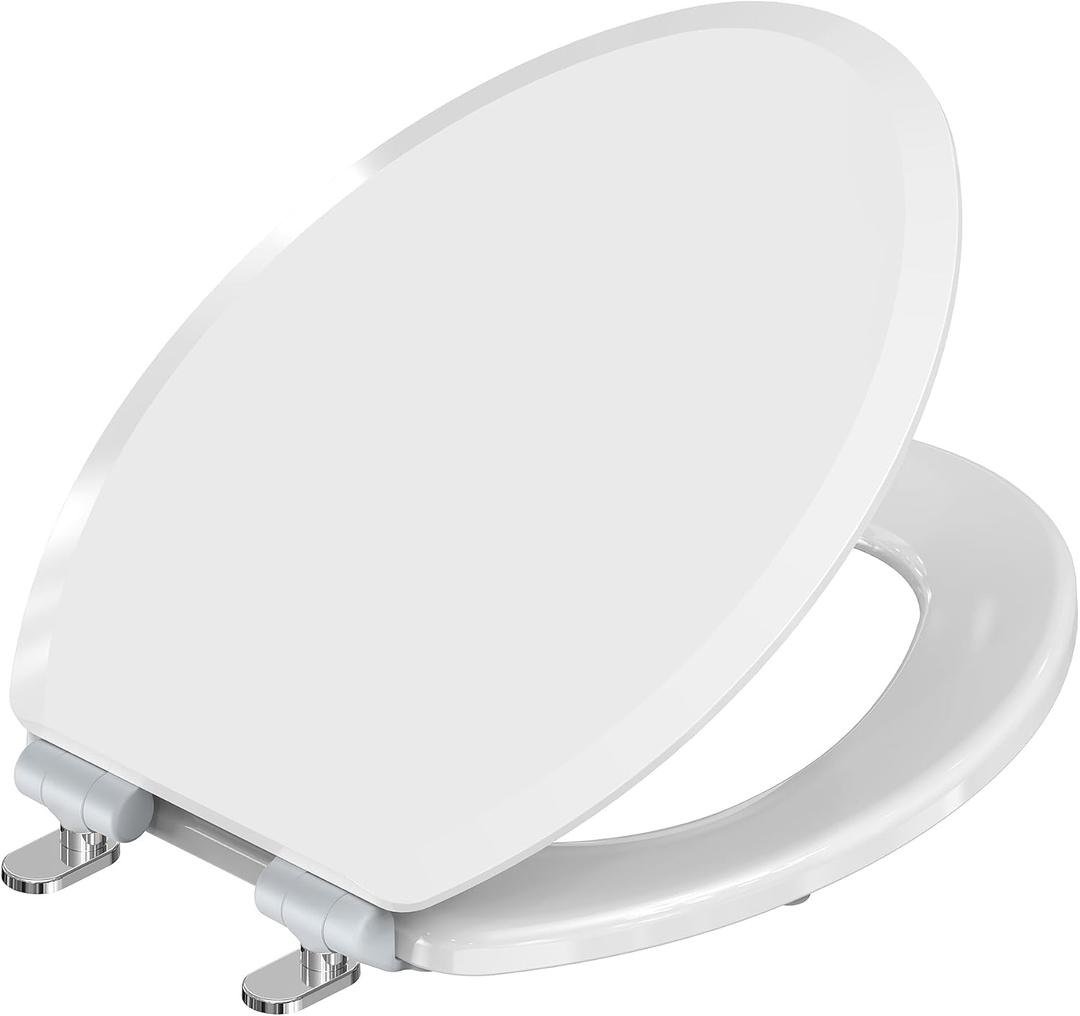 Pro Elite Heavy-Duty Wood Toilet Seat Elongated, White, Magnetic Quick-Release Easy-Clean and Change, HushMotion Soft Close, StainShield High-Gloss Finish, Arch-Tite Secure Fit