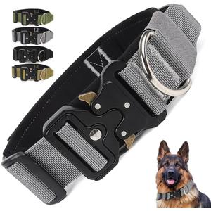 Tactical Dog Collar with Handle - Heavy Duty Military Thick Dog Collar for Large Dogs with Quick Release Metal Buckle, Adjustable & Comfortable 1.8" Wide Dog Collar (Gray, XL (19-23"))