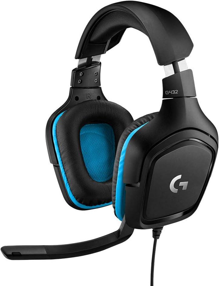 Logitech G432 Wired Gaming Headset, 7.1 Surround Sound, DTS Headphone:X 2.0, FliptoMute Mic, PC (Leatherette) Black/Blue