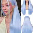 FAVE 26 Inches Light Blue Wig Long Straight Blue Wig for Women Heat-Resistant Synthetic Mermaid Wig Blue wigs for Cosplay&Daily Use