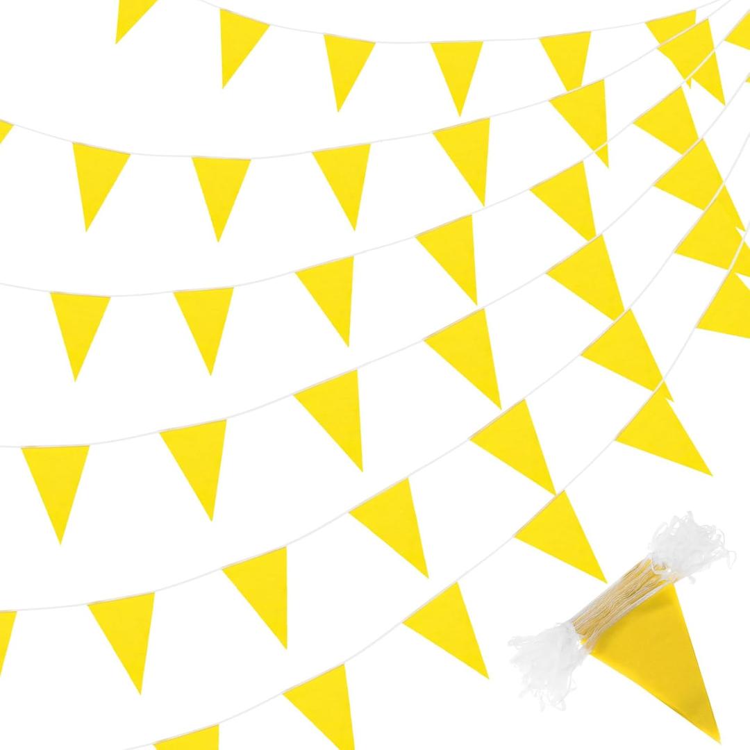 Preboun 400 ft Solid Pennant Banner Flags 240 Pcs String Hanging DIY Triangle Bunting Bulk Garland for Grand Opening Carnival Birthday Party Decoration Outdoor(Yellow)