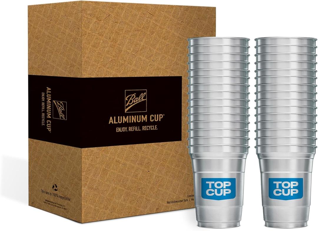 Top Cup by Ball  16 Ounce, 30 Count, Reusable Aluminum Party Cups | Cold-Holding, Recyclable, Made in USA