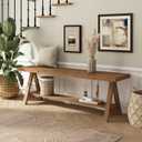 RowyPoey 54" Solid Wood Bench, Long Entryway Bench with Shoe Storage