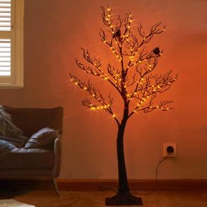 Hairui Lighted Halloween Tree with 150 Orange Fairy Lights 4FT, Spooky Black Tree Lights Plug in for Indoor Outdoor Home Halloween Party Decoration