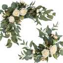 H&W 2pcs Artificial Wedding Arch Flowers for Sign, Floral Swag Dusty Decor for Reception Ceremony Backdrop Sweetheart Table(White Rose)
