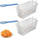 2Pcs Deep Fry Basket - 13.2"x 6.5"x 5.9" Stainless Steel Fry Baskets with Handle for Commercial Restaurant Kitchen for Deep Fryer