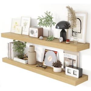 Heimlove 48 Inch Floating Shelves for Wall 8 Inch Deep Oak Shelves Set of 2,Wall Mounted Rustic Wood Long Floating ShelfLarge Display & Storage Shelf with Invisible Brackets