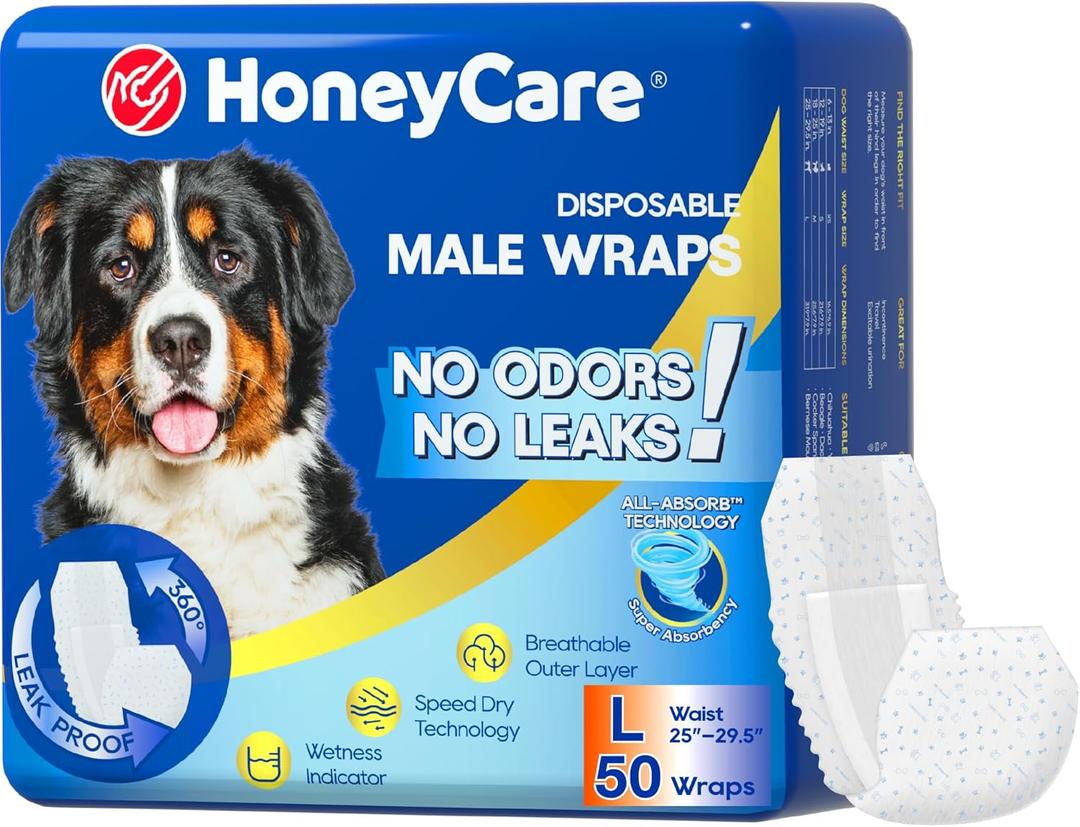 HONEY CARE All-Absorb A24 Male Dog Wrap, 50 Count, Large