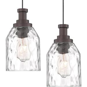 zeyu Modern Pendant Lights Kitchen Island 2 Pack, 1-Light Hanging Pendant Lighting for Dining Room, Water Ripple Glass Shade, Oil Rubbed Bronze Finish, ZG33M1L-2L ORB-WG