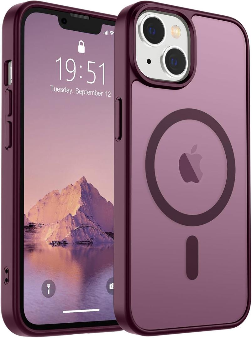 SUPFINE Magnetic for iPhone 14 Case & iPhone 13 Case (Compatible with MagSafe)(Military Grade Drop Protection) Translucent Matte Shockproof Phone Cover,Wine Red