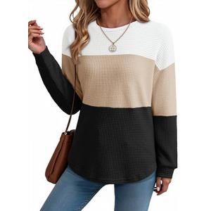 Dokotoo Womens Tops Casual Crewneck Long Sleeve Shirts for Women Oversized Waffle Knit Tops Sweatshirt Fall Fashion 2025 Color Block Tunic Sweaters Blouses White, Large Dokotoo Womens Tops Casual Crewneck Long Sleeve Shirts for Women Oversized Waffle Knit Tops Sweatshirt Fall Fashion 2025 Color Block Tunic Sweaters Blouses White, Large