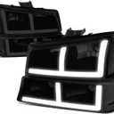 Dynasty LED DRL Headlights Assembly - Compatible with 2003-2007 Chevy Avalanche Silverado 1500 2500 3500, 4Pcs Headlamps with LED Signal, Switchback DRL, Black Housing Smoked Lens Clear Corner