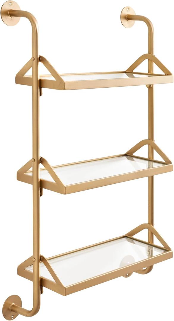 Kate and Laurel Marit Three-Tiered Wall Shelf, 18 x 6 x 30, Gold, Glam Decorative Floating Shelf Storage and Wall Organizer for Over The Toilet Storage Bathroom Display (18x6x30)