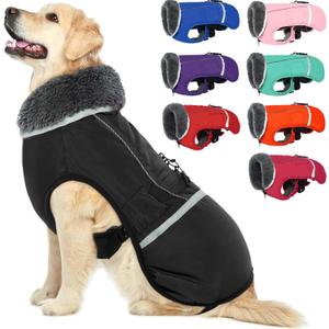 QBLEEV Warm Reflective Dog Jacket, Waterproof Winter Coat With Turtleneck, Thick Fleece Snowsuit for Cold Weather, Christmas Vest Pet Apparel for Small Medium Large Dogs, Size: L
