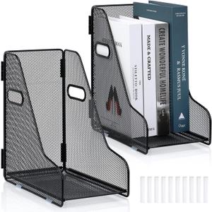 2 Pack Large Binder Folder Holder for Desk Metal Mesh Magazine File Holder Black Vertical File Storage Desktop Binder Organizer Desk Folder Organizer for 3Inch 4Inch 5Inch Binder 10" L x 6" W x 11" H