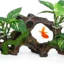 Driftwood Cave Aquarium Decor Silk Aquarium Plants for Betta Fish Tank Accessories Decorations (Green)