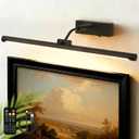 Picture Lights for Wall Battery Operated,24 Inch Black Wireless Rechargeable Art Lights for Pictures,3CCT Dimmable Retractable Painting Light with Remote & Timer,Glare-Free for Gallery Light