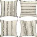 ArtSocket Set of 4 Throw Pillow Covers Pattern Black and White Boho Bohemian Geometric Dots Lines of Borders Decor Linen Outdoor Pillow Cases Home Decorative Square 18x18 Inches Pillowcases