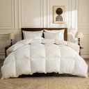BPC Organic Feather Down Comforter California King, Fluffy Duvet Insert for All-Season with 100% Cotton Cover and Puffy Feather Down Filling, Ivory White, 104x96 Inches