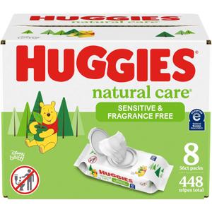Huggies Natural Care Sensitive Baby Wipes, Unscented, Hypoallergenic, 99% Purified Water, 8 Flip-Top Packs (448 Wipes Total)
