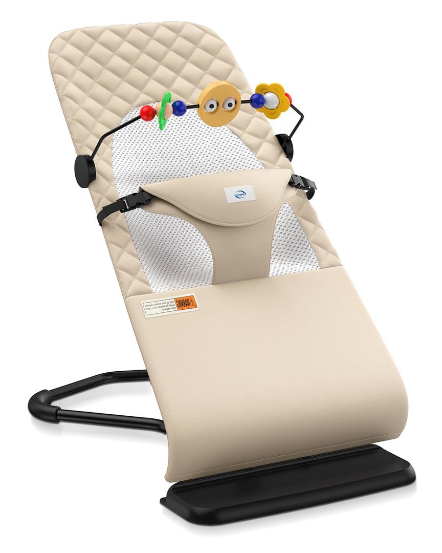 Bouncer Seat for Babies 0-12 Months, Baby Bouncer forBreathable and Comfortable Cushion, Three HeightAdjustments, Baby Rocker Portable Folding andDetachable, Ergonomic Baby Seat (Brown beige)